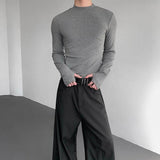 AIDASE  -  Men's Solid Color Half Turtleneck Long-Sleeved T-Shirt American Retro Fashion Trend High Street Slim Breathable Niche Men's Tops aidase-shop