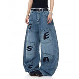 AIDASE  -  American Style Men's Jeans Letter Print Decoration Loose Wide-Leg Floor-Length Denim Pants Multi-pocket Trousers 21E7216 aidase-shop