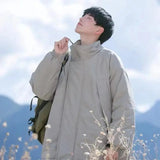 AIDASE  -  Japanese Cityboy Stand Collar Padded Jacket Men's Winter Thick Warm Loose Cotton Jacket Khaki Simple High Street Solid Parkas aidase-shop