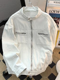 AIDASE  -  Washed Jeans Coat Worn Deconstructed Stand Collar Denim Jacket for Men's American Cleanfit Design Canvas Zipper Jacket aidase-shop
