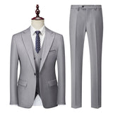 AIDASE  -  Korean-Style Slim-Fit Solid Color Suit Three-Piece Men's Wedding Dress Best Man Suit Business Career Ceremonial Clothing aidase-shop