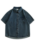 AIDASE  -  Retro Denim Shirts For Men Chinese Style Tang Costume Short Sleeved Top Jacket Coat Summer Oversized Loose Streetwear Shirts aidase-shop