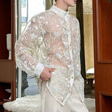AIDASE  -  New Summer Male Shirts Long Sleeve Threedimensional Embroidery Jacquard Decoration Singel Breasted Stand Menwear