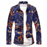 AIDASE  -  New Men's Shirt Autumn Stretch Print Large Size Long Sleeve Flower Shirt, Blue, White, Black Shirt Asia Size M-7XL aidase-shop