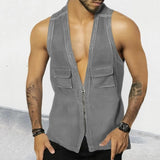 Aidase Vintage Patchwork Jean Tank Tops Men Slim Fit Sleeveless Denim V-neck zipper Shirts Summer Fashion Sexy Vest Male Streetwear aidase-shop