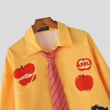 AIDASE  -  Men Shirt Printing Lapel Long Sleeve Button Loose Men Clothing With Plaid Tie Streetwear Korean Style Fashion Tops aidase-shop