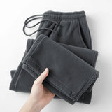 AIDASE  -  Double-sided Fleece! Retro Military Green Straight-leg Pants Women Loose Thickened Warm Drawstring Casual Wide-leg Pants Men aidase-shop