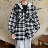 AIDASE  -  Autumn Retro Plaid Shirt American Trend Hooded Casual Men's Jacket Fashion Loose Long-sleeved Men Women Clothing