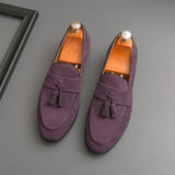 AIDASE  -  Brand Fashion Purple Dress Tassels Loafers Male Business Flats Office Casual Suede Leather Shoes Mens Comfortable Dress Shoes aidase-shop