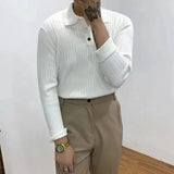 Aidase Autumn Long Sleeve Knit Polo Shirt Men Fashion Ribbed Solid Color Slim Polo T-shirts Knitted Mens Casual Button Lapel Pullovers aidase-shop