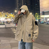 Aidase Fashion Men's Spring Autumn Functional Jacket WaterProof Hooded Outdoor Solid Color Aviator Outerwear Casual Punk Men's Clothing aidase-shop