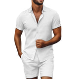 AIDASE  -  Summer Leisure Solid Color Shirts And Shorts Men Outfits Fashion Short Sleeve Two Piece Sets Seaside New Casual Mens Linen Suits aidase-shop