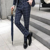 AIDASE  -  Men Striped Trousers, Fashion Slim Suit Pants, Office Casual Plaid Pant, Asian Size 29-38, Gray,Black,Dark Blue aidase-shop