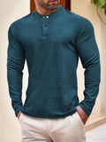 AIDASE  -  Men's Henley Neck Long Sleeve T-Shirt Slim Fit Casual Button-Down Top aidase-shop