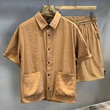 AIDASE  -  Ice Silk Cool Casual Sports Suit Men's Summer Large Size Fashionable Thin Short-sleeved Shirt Fashionable Two-piece Set Chic