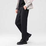AIDASE  -  Autumn Men Black Khaki Solid Color Straight High Waist Simple Basic Casual Daily Trendy Suit Trousers Male Pants Bottom Clothes aidase-shop