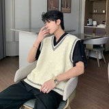AIDASE  -  Loose Men's Knitted Sweater V-Neck Autumn Winter New Style College Wind Vest Twisted Korean Version Loose Top for Men aidase-shop