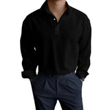 AIDASE  -  Men's Light Blue Polo Shirt Long Sleeve Casual Loose Fit Button Up Collared Top aidase-shop