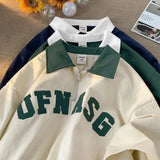 27.16Aidase Trendy hip-hop men and women American Polo shirts half zippered short sleeved couple retro student street casual T-shirt top aidase-shop