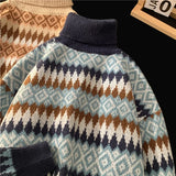 Aidase Neck Sweaters Men Geometric Trendy Traditional Baggy Long Sleeve Knitting Pullovers Harajuku Leisure Japanese Style Warm aidase-shop