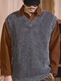 Aidase Men's Clothing V Neck Knit Sweater Male Vest 90s Vintage Solid Color Plain Waistcoat Sleeveless Motorcycle Aesthetic Meme Tops X aidase-shop