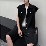 AIDASE  -  Simple Design Silhouette Workwear Loose Shoulder Vest Shorts Set Short Sleeved Spring Male Sets aidase-shop
