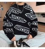 Korea Fashion Sweatercoat Round Neck Knit Shirt Men's Sweater Street Letter Printed Harajuku Tops Baggy Male Pullovers Shirt aidase-shop