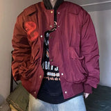 AIDASE  -  Wine Red Pilot Jacket Men's Spring Irregular Single Breasted Coat Vintage American S-star Baseball Jacket Couple College Outwear aidase-shop