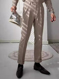 AIDASE  -  Naples Style Suit Trousers Mens Spring Casual Pleated Solid Color Slim Straight Pants For Men Stylish Button-up High Waist Pants aidase-shop