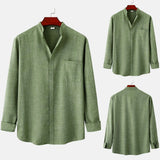 AIDASE  -  Loose Wrinkle-Free Men'S Streetwear Shirt Male Summer Casual Solid Shirt Long Sleeve Stand Shirt Blouse Tops Ropa De Hombre aidase-shop