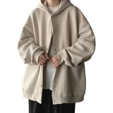 Hop Style Hooded Sweatshirt Men Sweatshirt Coat Hop Style Loose Fit Jacket Men's Solid Color Waffle Texture Coat with for Autumn aidase-shop