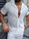 AIDASE  -  Fashion Mens Plaid Textured Knitted Shirt Tops Spring Summer Casual Mens Breathable Knit Shirts Stylish Men Short Sleeve Shirt aidase-shop