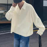 AIDASE  -  Men Shirt Solid Color Lapel Long Sleeve Korean Style Casual Men Clothing Streetwear Loose Fashion Leisure Male Tee Tops aidase-shop