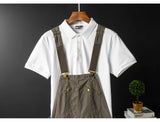 AIDASE  -  Men Loose Fit Bib Overalls Pockets Cargo Pants Hip Hop Golden Buttons Dungarees Casual Suspenders Jumpsuits aidase-shop