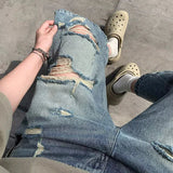 AIDASE  -  Ripped Men's Denim Shorts Summer New High Street Loose Straight Wide Leg Pants Personality Fashionable Clothes aidase-shop