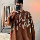 Aidase Autumn Clothing Men's Knitted Luxury Printed Pullovers Sweater Casual Vintage Loose O Neck Solid Color Long Sleeve Knitwear aidase-shop