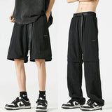 Aidase Fashionable Detachable Two-wear Pants Men Loose Straight-leg Functional Overalls Trendy Casual Versatile Ice Silk Trousers Chic aidase-shop