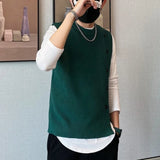 Aidase Round Collar Black Man Clothes Sleeveless Knitted Sweaters for Men Solid Color Vest Plain Waistcoat Crewneck Street Sale Wool S