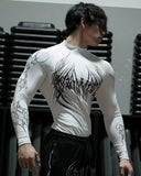 AIDASE  -  Men's Compression Shirt High Neck Long Sleeve Athletic Top Quick Dry Workout Rash Guard with Abstract Print aidase-shop