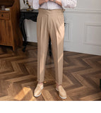 Aidase Spring Business Versatile Belt Trouser Gentleman Paris Button Pant Fashion Men Dress Pant High Waist Straight Pants Men aidase-shop