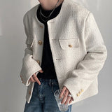 Aidase Korean Style Fashionable Tweed Round Neck Jacket Men Japanese Trendy High-end Single-breasted Short Jacket with Temperament aidase-shop