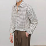 AIDASE  -  New Fashion Men's Clothing Light Luxury Casual Textured Plaid Shirts Business Leisure Contrast Color Long Sleeve Cardigan Tops aidase-shop