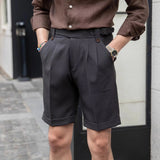 AIDASE  -  Summer Thin Naples Shorts Men British Style Paris Waist Buckle Button Straight  Knee Length Pants Vintage Business Casual Shorts aidase-shop