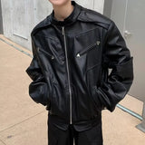 Aidase American Vintage High Street Leather Jacket Men Long Sleeve Stand Collar Motorcycle Tops Spring Autumn Fashion Handsome PU Coat