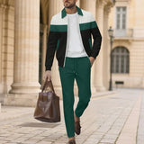 AIDASE  -  European American Autumn Men's New Color Block Cardigan Pocket Zipper Jacket Trouser Suit aidase-shop