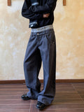 AIDASE  -  American Retro Patchwork Double Waist Head Jeans Men Women Cleanfit High Street Waed Wide Leg Couple Casual Trousers Trendy aidase-shop