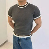 AIDASE  -  Light Luxury Ice Silk Knitted Contrast Color Round Neck Pullover Men's T-shirt Business Gentleman Male Tops aidase-shop