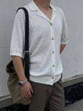 AIDASE  -  Trendy Men's Slim Knitting Shirts 2025 Summer Outdoor Casual Breathable Knit Cardigans Men Vintage Lapel Button Short Sleeve Top aidase-shop