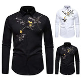 AIDASE  -  New Men's Floral Embroidered Long Sleeved Shirt Single Breast Luxury Male Tops Contrast Color aidase-shop