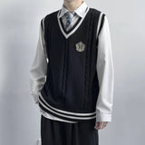 AIDASE  -  Original Design Men's Autumn Winter Knitted V-Neck Sweater Vest Uniform Style JK/DK Coat Unisex Fashionable College Theme aidase-shop